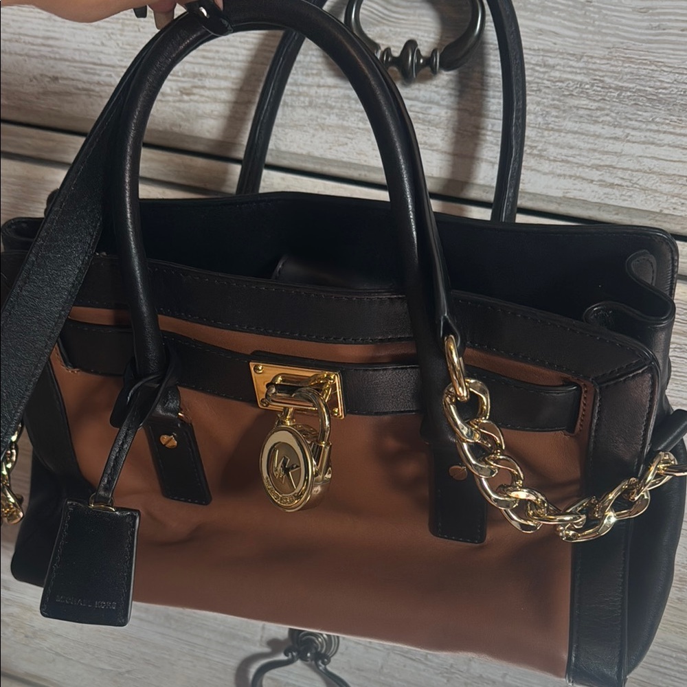 Brown and Black Leather Handbag